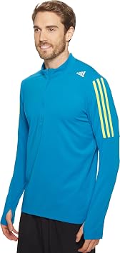 adidas Men's Running Response Long Sleeve Zip Tee, Unity Blue/Shock Slime, Small