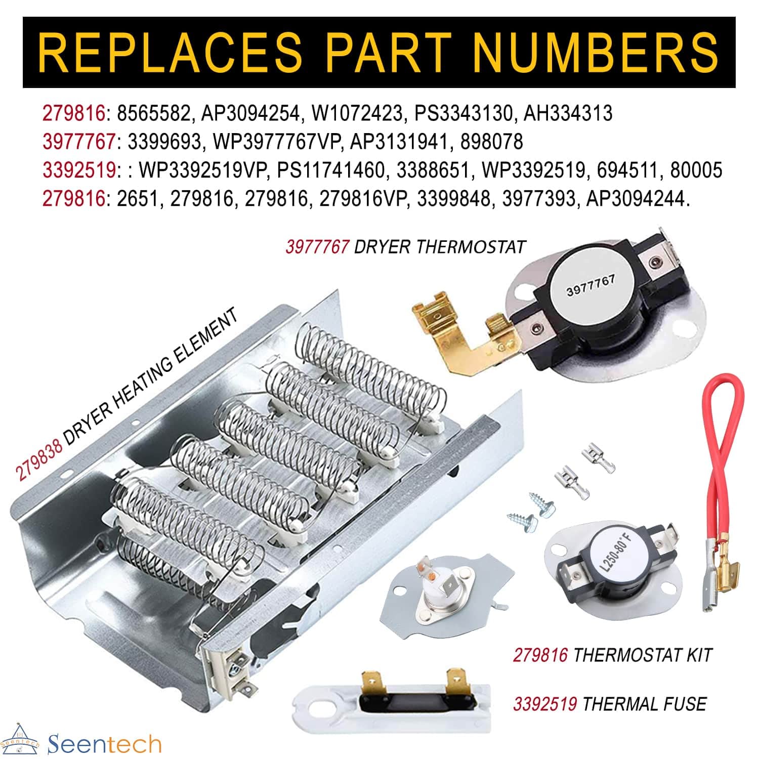 Amazon.com: 279838 Dryer Heating Element, 3392519 Thermal Fuse  