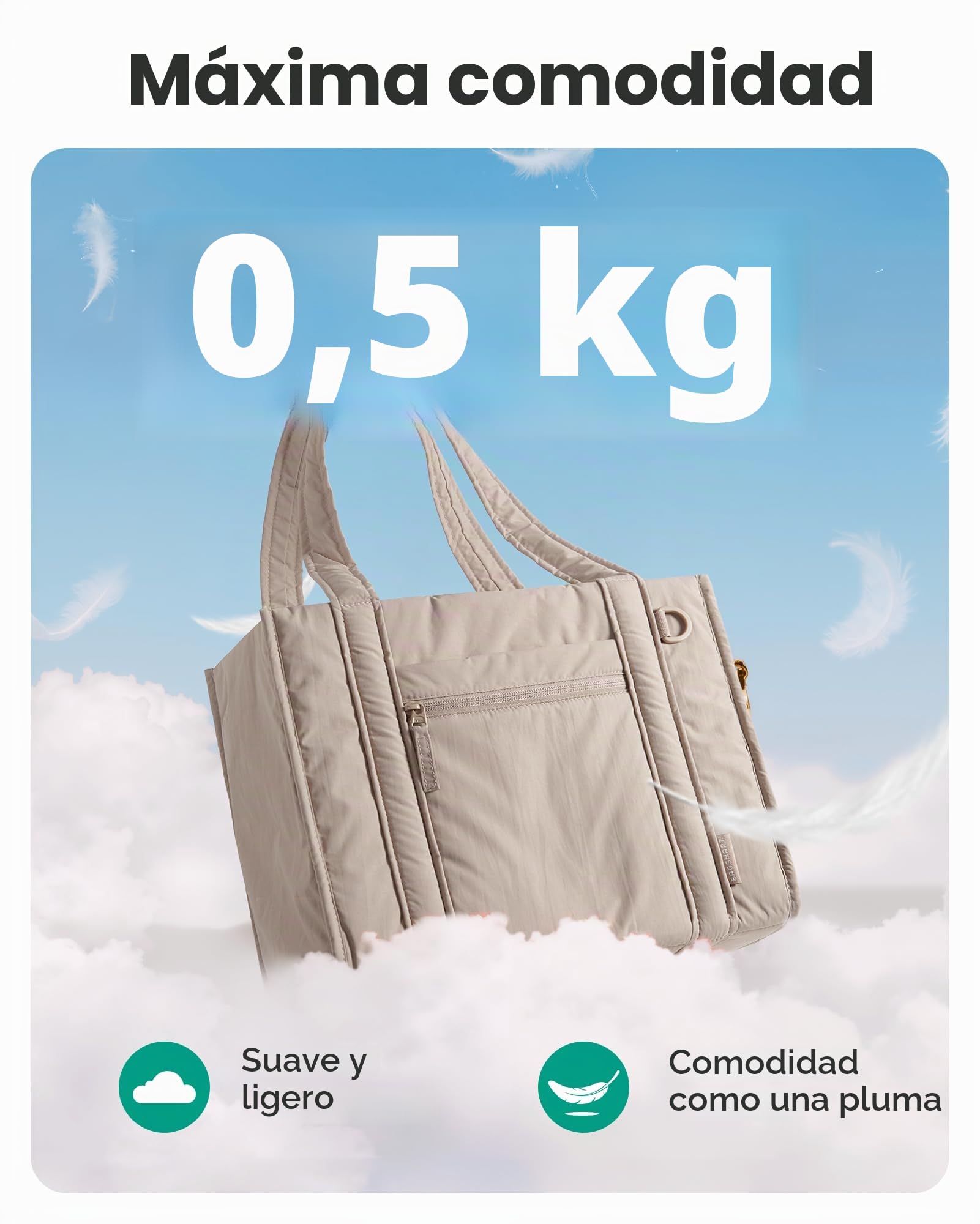 bagsmart Bolso de mano de mujer con cremallera, bolso de hombro ligero pequeño para trabajo, escuela, viajes