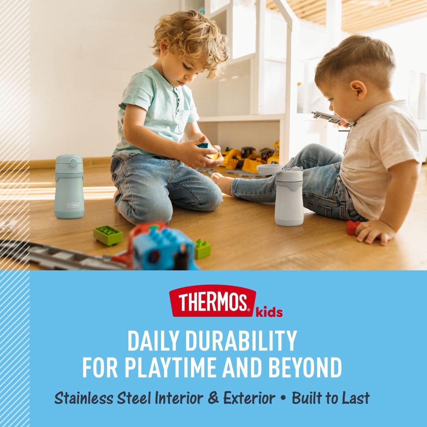 Thermos Baby 10 oz. Stainless Steel Bottle with pop-up straw, Bluey - Image 3