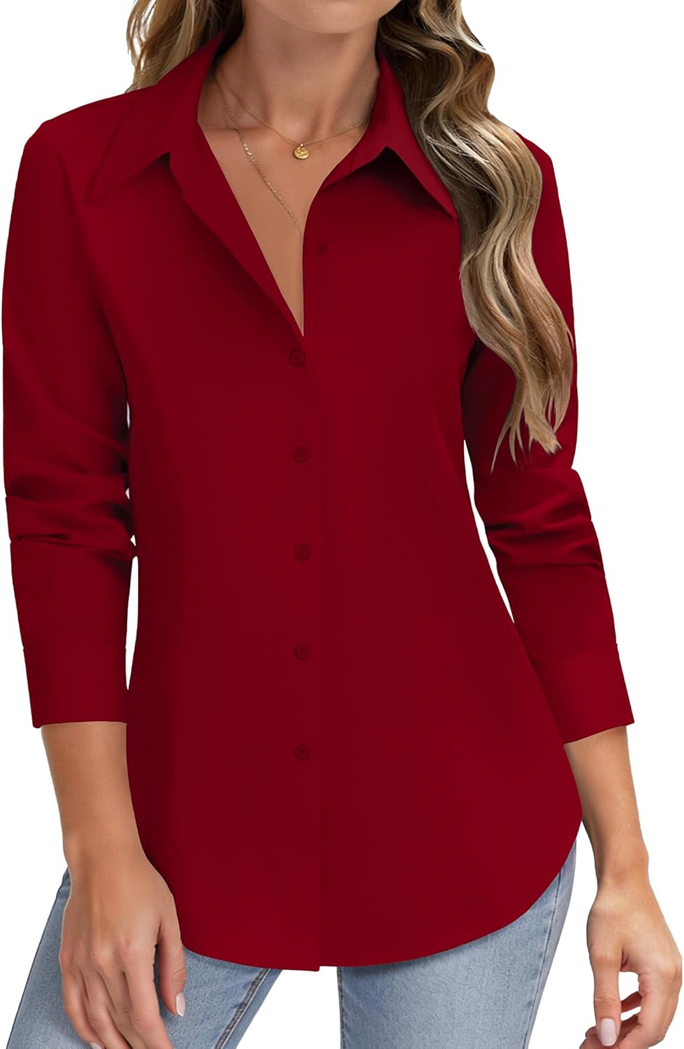 HOTOUCH Women Button Down Shirts Long Sleeve Stain Shield Dress Shirts Slim fit Work Blouses Office Business Tops