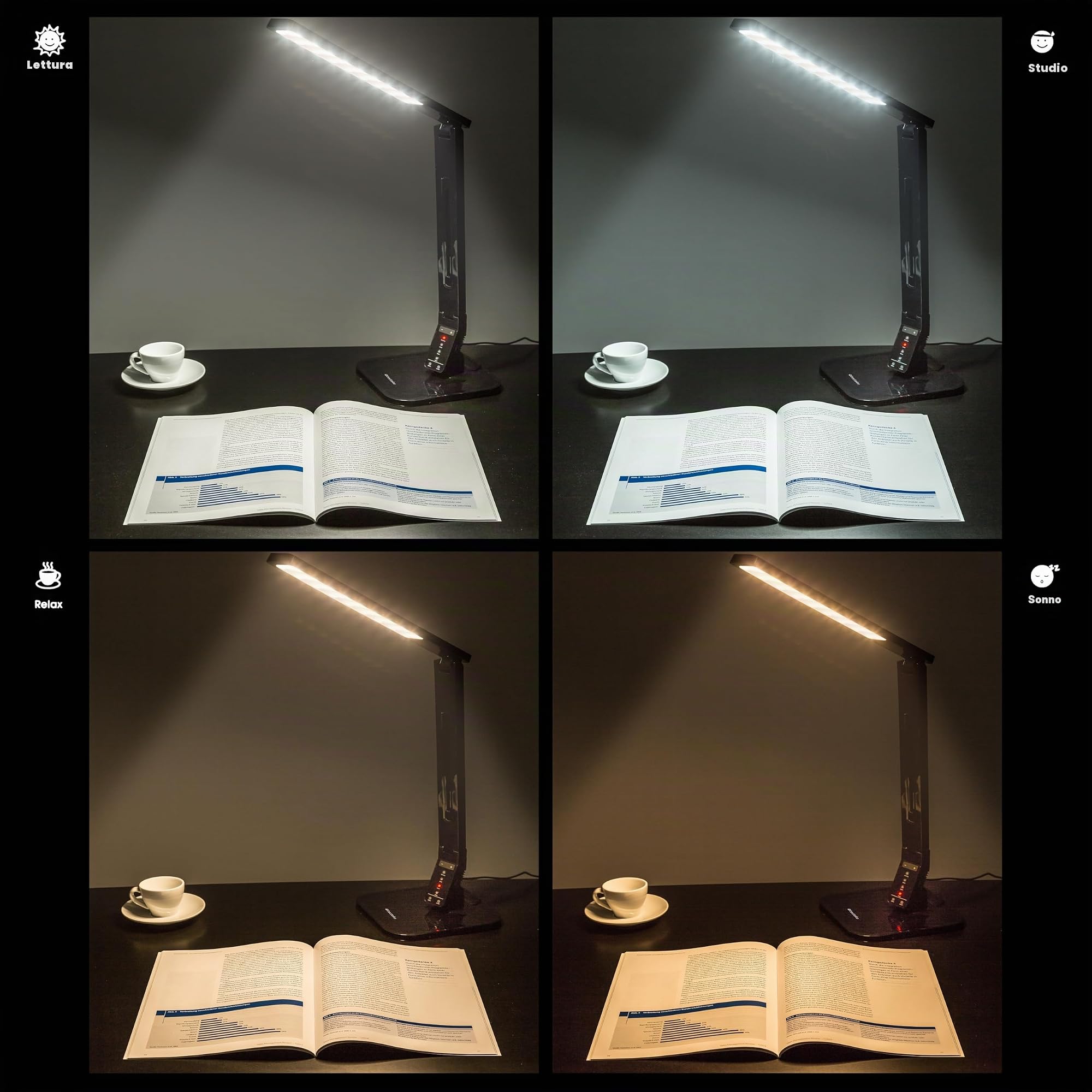 TecTake 14 W Lampada da tavolo luci a LED ufficio scrivania pieghevole casa - disponibile in diversi colori - (Nero (No. 401449))