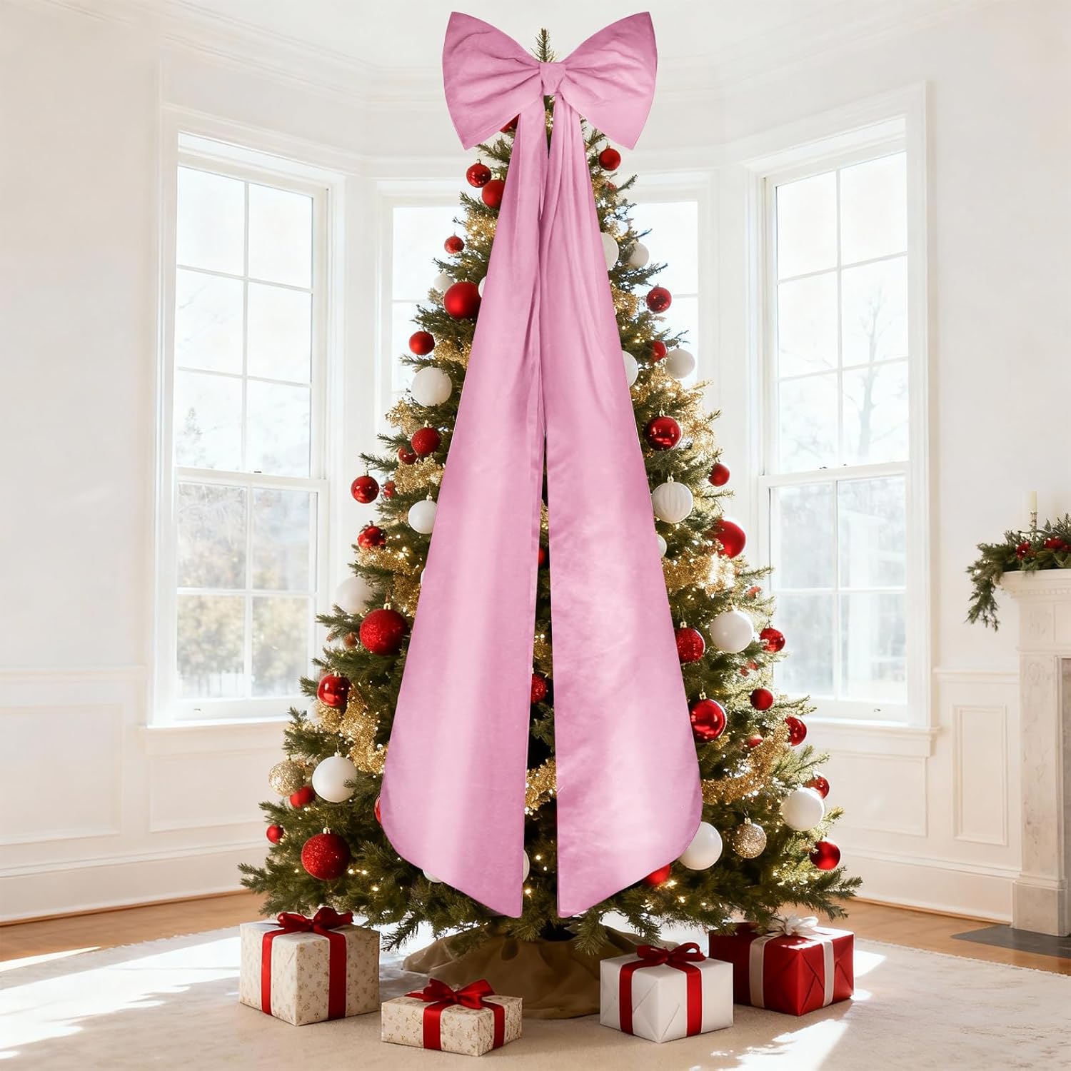 WYTAOHZL 19 x 70 Inches Extra Large Christmas Tree Topper Bow Large Burgundy Velvet Bows for Christmas Tree Giant Bow for Home Party Holiday