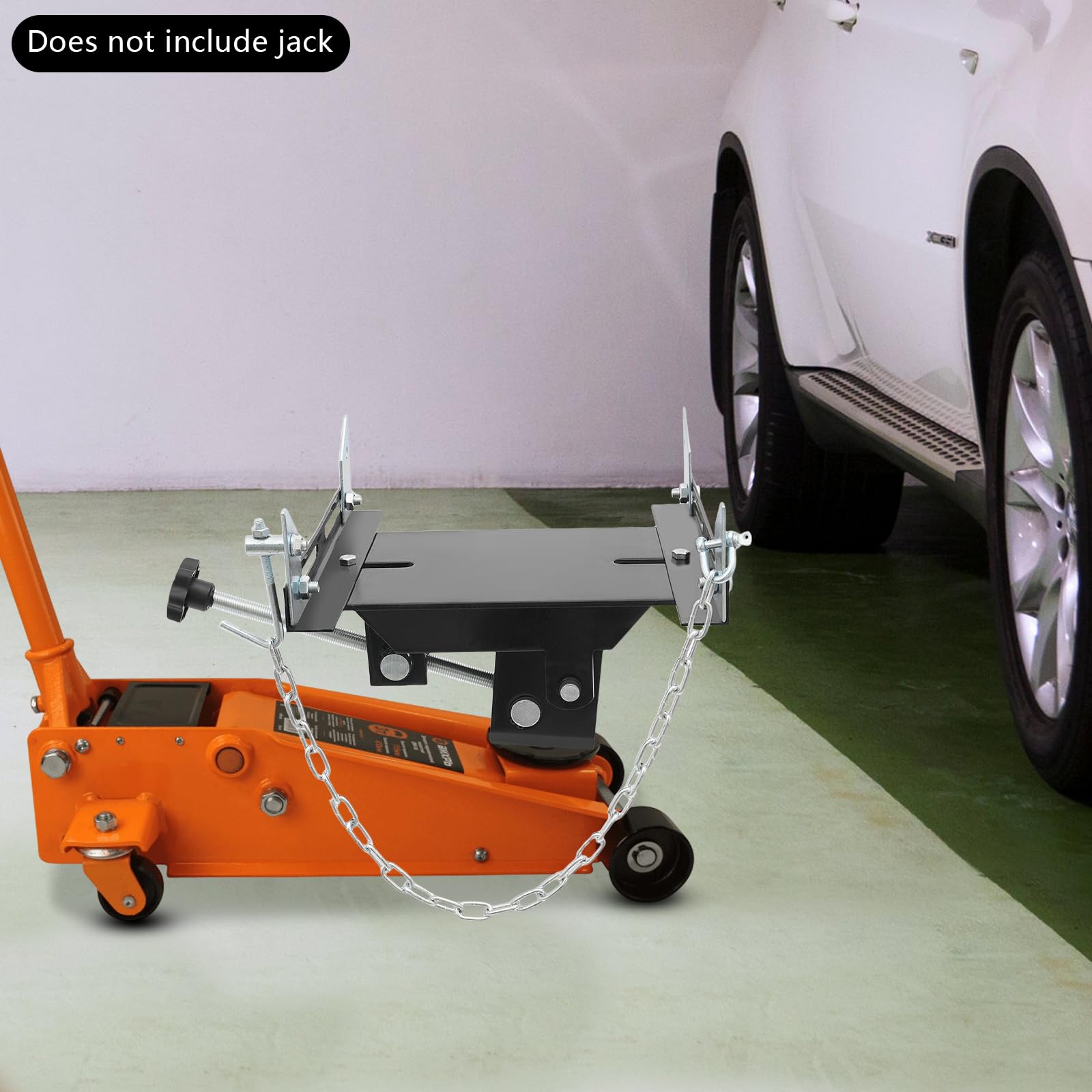 Adaptateur pour cric de transmission, adaptateur universel en acier pour voiture/camion jusqu'à 500 kg, largeur réglable 20-33 cm, chaîne de sécurité incluse – Accessoires inclus
