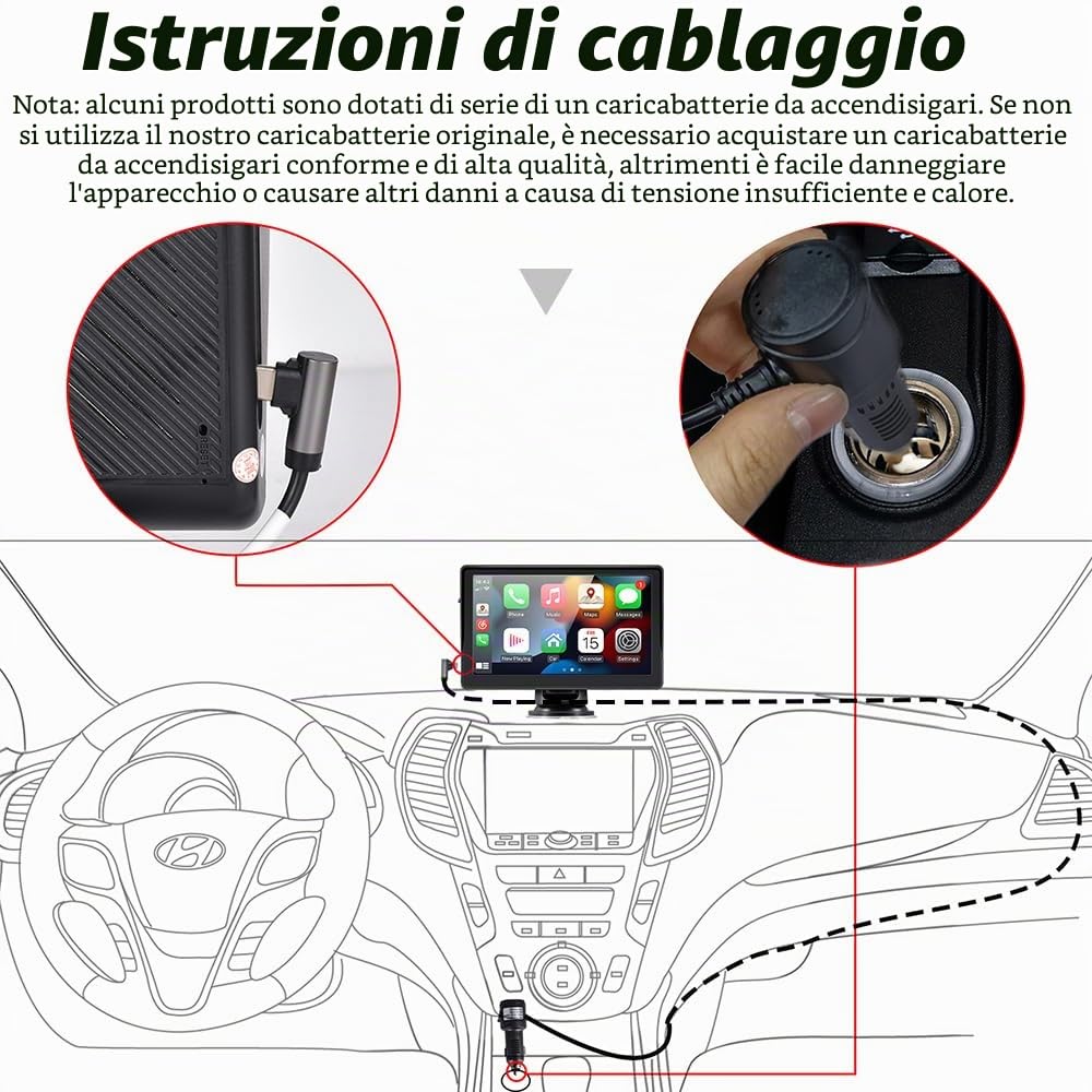 sunweyer Sunweyer Wireless Carplay & Android Auto Screen, Stereo Portatile Auto, 7 "IPS Touchsreen Display, Supporto 1080p Backup Camera & Bluetooth/AUX/FM Trasmettitore