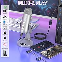 Vista 2 de ZealSound Micrófono USB, micrófono condensador de computadora, micrófonos para juegos Plug & Play para PS 4 y 5. Salida de auriculares y control