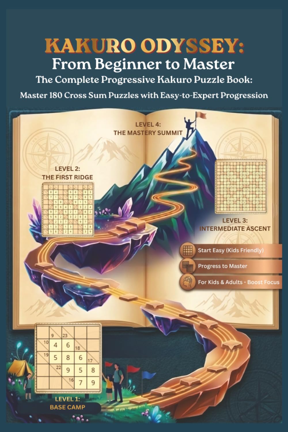 Kakuro Odyssey: From Beginner to Master: 180 Progressive Cross Sum Puzzles | The Complete Explorer’s Field Guide to Logic & Focus for Adults and Kids
