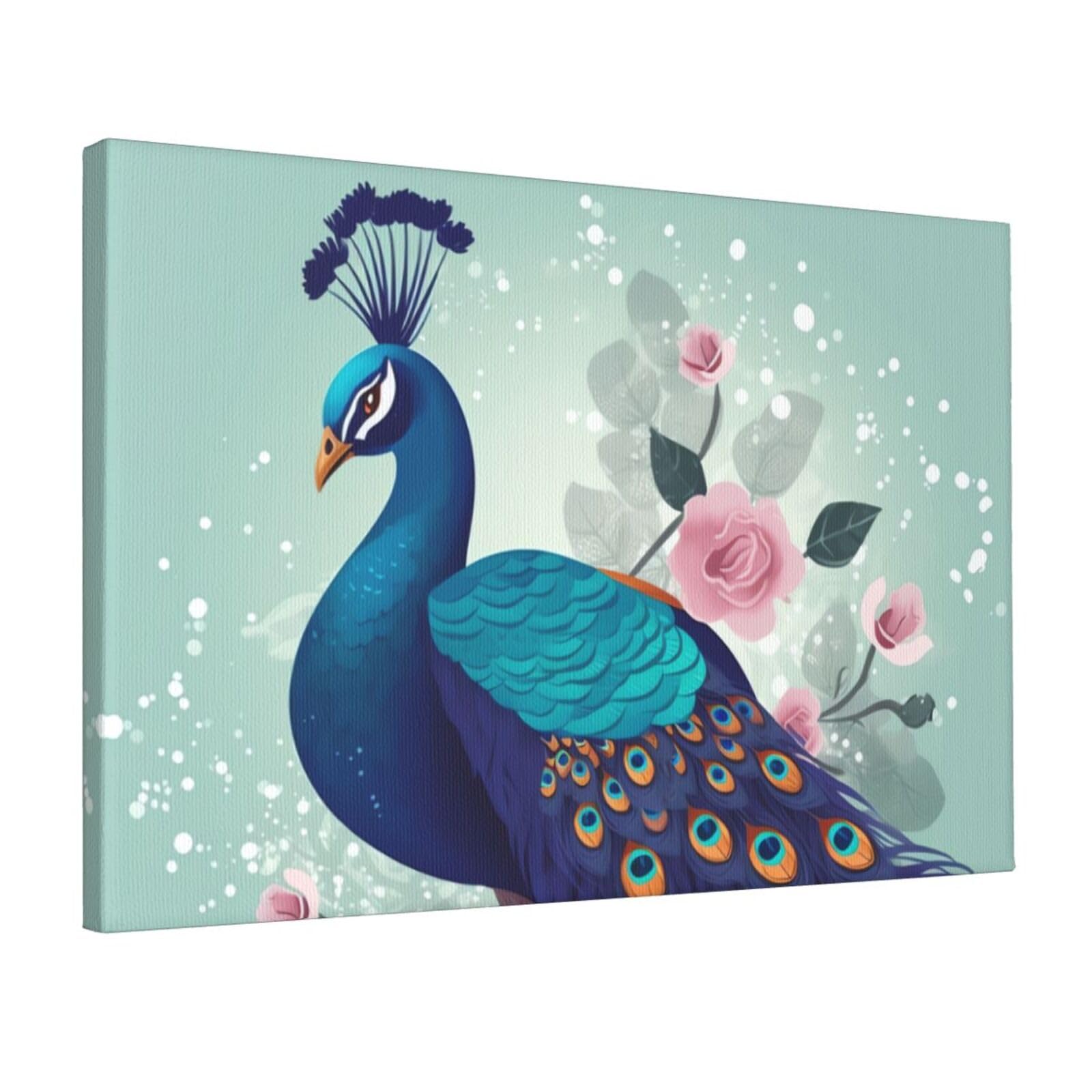 DWVTSLH Beautiful Peacock and Floral Poster Paintings Canvas Wall Art Bedroom Prints Home Decor Hanging Picture Modern Home Artworks Aesthetic for Living Room Office Wall Decor 12x18in Unframed