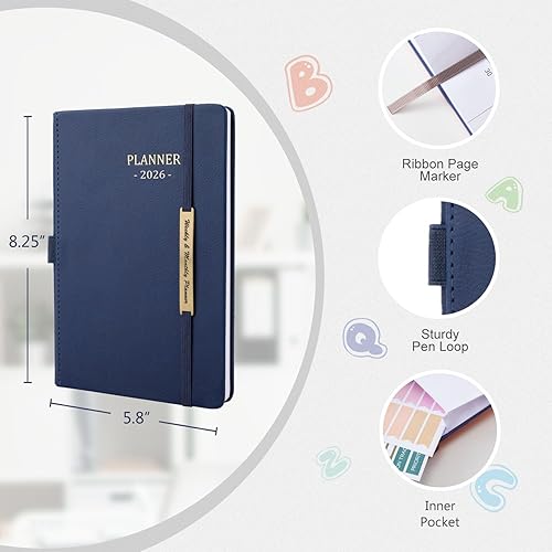 Vista 18 de Tiankool Agenda 2026, enero 2026 - diciembre 2026, agenda semanal y mensual con calcomanías, cierre elástico, bolsillo interior, esquina redonda