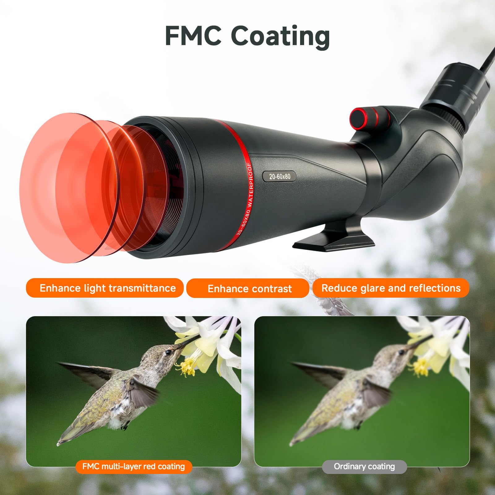 SVBONY SV406 20-60x80 Spotting Scope with Tripod,SC001 WiFi, 3-Axis Adjustable Adapter,HD Optical System with BAK4 Prism, Waterproof & Fogproof, Spotting Scopes for Target Shooting, Bird Watching