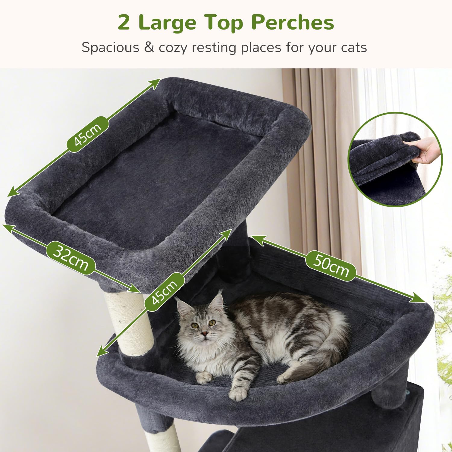 Globlazer Árbol Rascador para Gatos XXL 215 cm Alto con 2 Grande Nidos, Extragrande Plataforma, Perchas, Cesta, Tabla Rascar Sisal, Estable Rascador para 3-5 Gatos Adultos Grandes (F84B, Gris Oscuro)