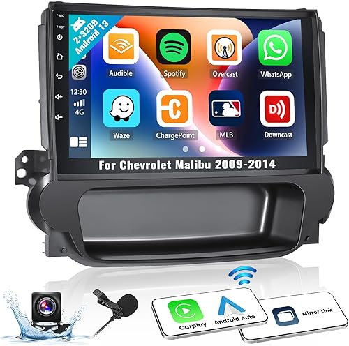 Estéreo de coche Android 2+32G para Chevrolet Chevy Malibu 2009-2014 con Apple Carplay Android Auto Mirror Link Cambio Tema 9 pulgadas pantalla