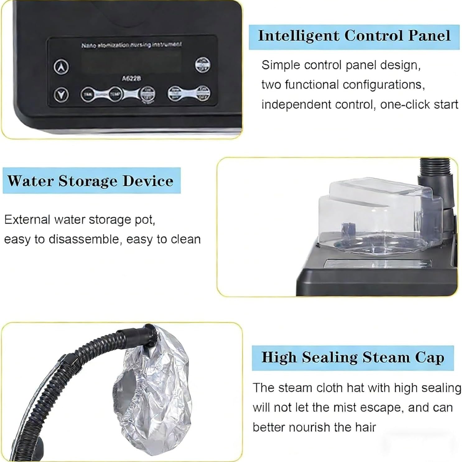 Vaporizzatore Mist Professionale, Micro Nebulizzatore for la cura del cuoio capelluto con luce blu, Vaporizzatore Spray con controllo touch, Capacità acqua 1000 ml, for la riparazione profonda della