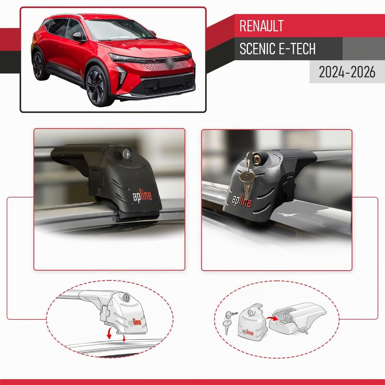 Compatible con Renault Scenic E-Tech 2024-2026 Modelo Ace-2 Barra de Techo Auto Portaequipajes Barras Transversales Gris Aluminio 2 Barras