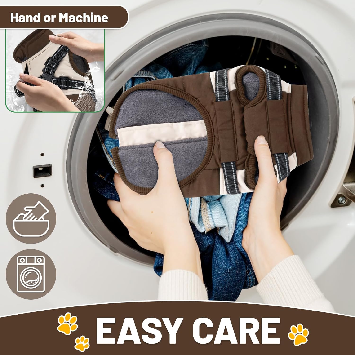 Dog Winter Coat for Small & Medium Dogs, Waterproof Dog Coat with Harness, Puppies Windproof Puppy Puffer Jacket, Snowsuit for Dachshund, Frenchie, Corgi (Classic Brown,S)