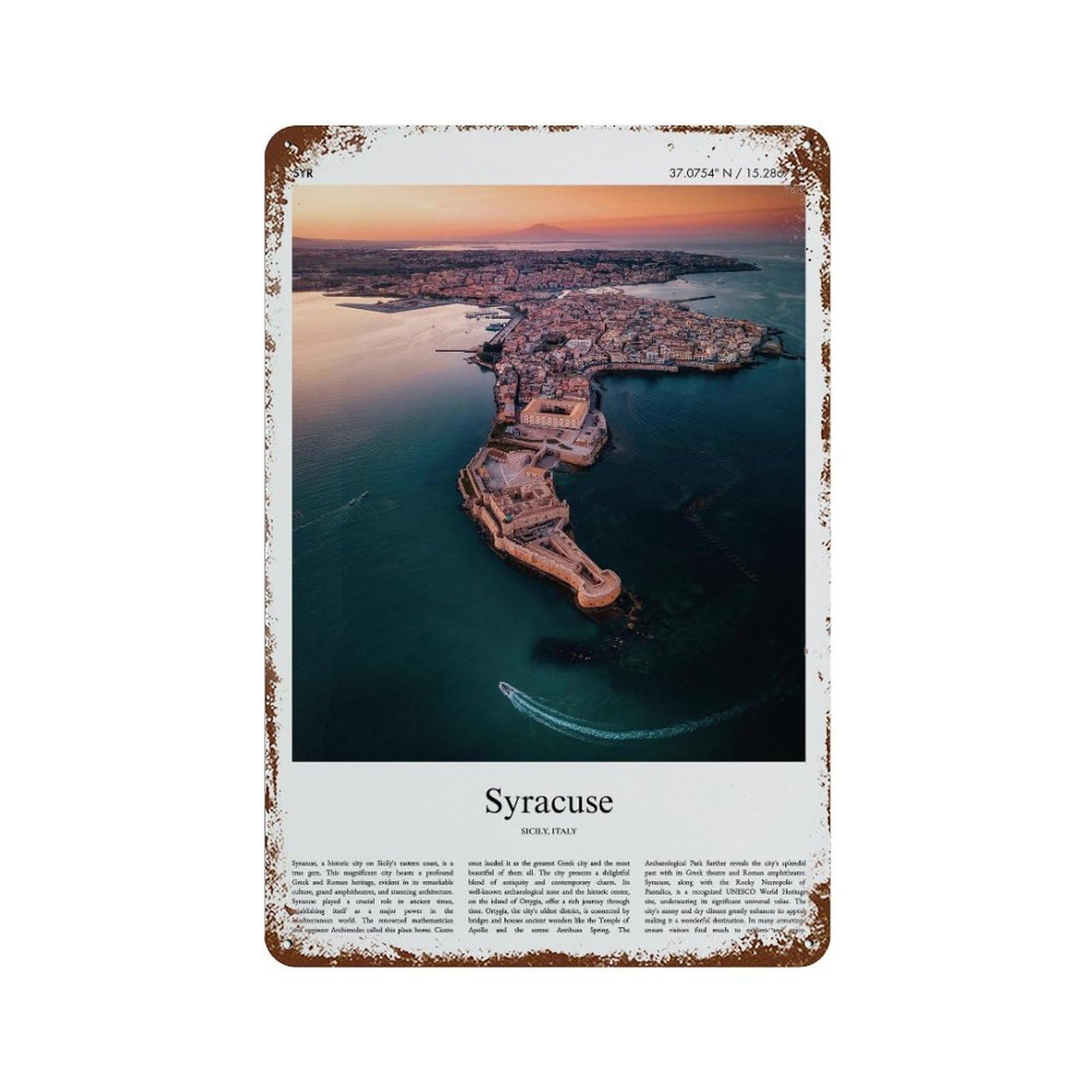 xiaoxiaoshen Syracuse Sicily, Italy City Scenery Wall Decor Art Metal Tin Poster Modern Home Decor Art Home Bar Shop Decorations Vintage Sign 30x20cm