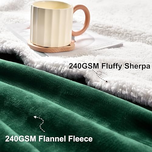 Miniatura 4 de PHF Manta de forro polar sherpa, 480 GSM, gruesa y cálida, manta reversible para invierno, no se desprende, no hace bolitas, manta ultrasuave y