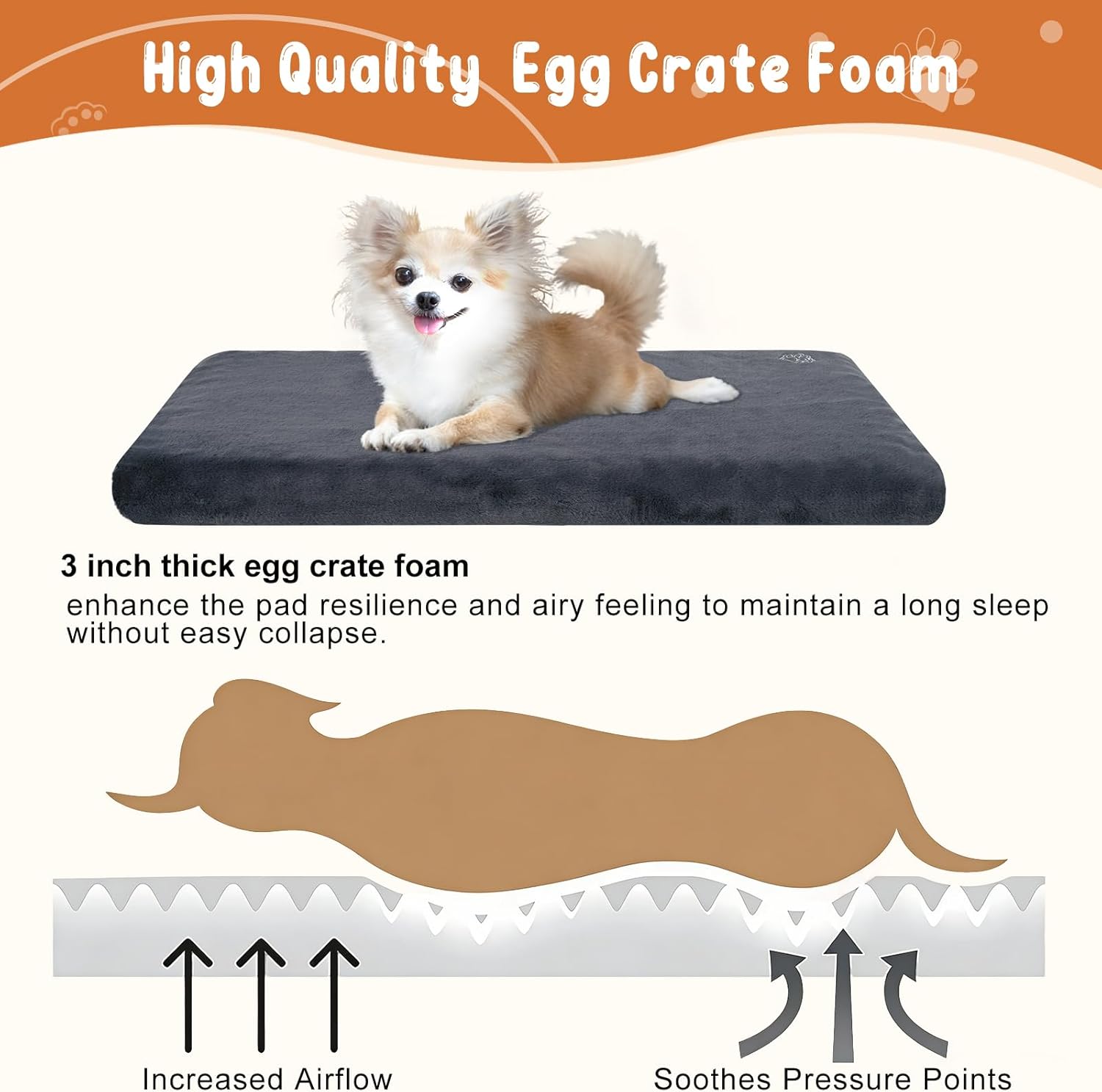 EMPSIGN Stylish Dog Bed Mat Dog Crate Pad Mattress Reversible (Cool & Warm), Water Proof Linings, Removable Machine Washable Cover, Firm Support Pet Crate Bed for Small to XX-Large Dogs, Grey