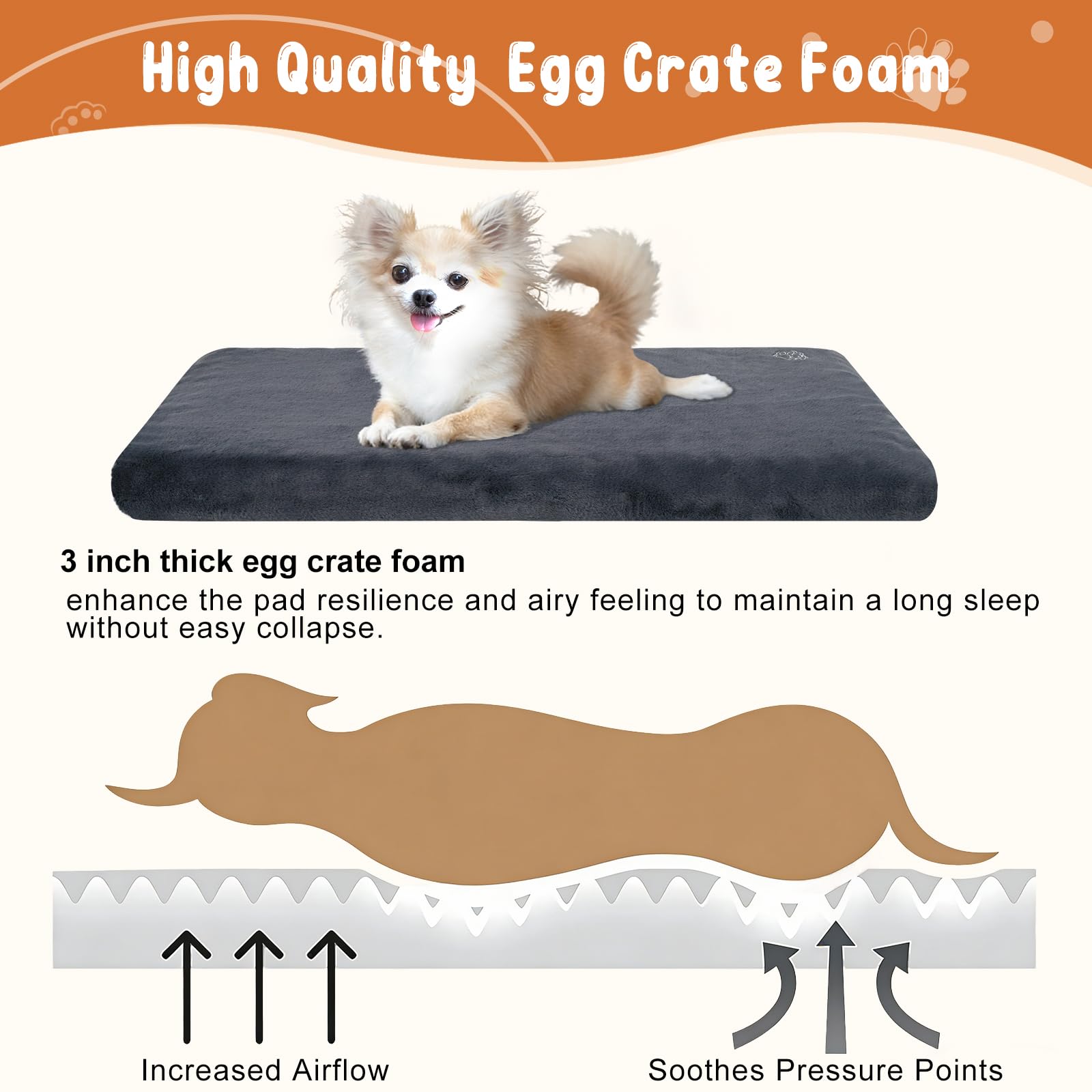 EMPSIGN Élégant tapis de cage pour chien réversible (frais et chaud), doublure imperméable, housse amovible lavable en machine, soutien ferme pour chiens de petite à XXL, gris