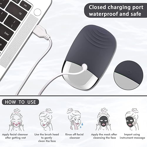 Vista 14 de Cepillo de limpieza facial, limpiador facial eléctrico 3 en 1, masajeador vibratorio, IPX7 impermeable, cepillo de poros recargable por USB