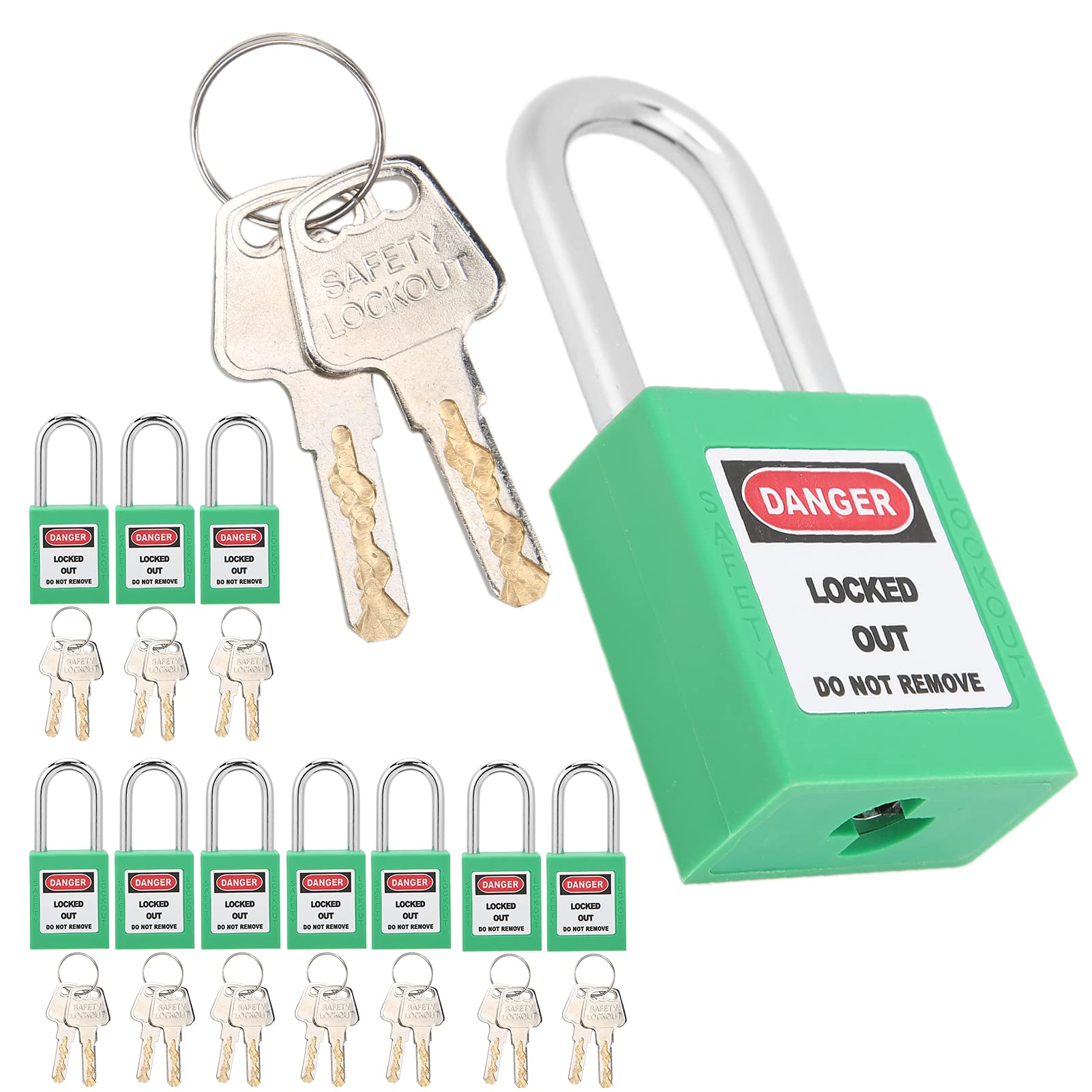 Candados de Bloqueo y Etiquetado, 10 Candados de Seguridad de IngenieríA de 38 Mm/1,5 Pulgadas, Candado EléCtrico con 20 Llaves (Verde)