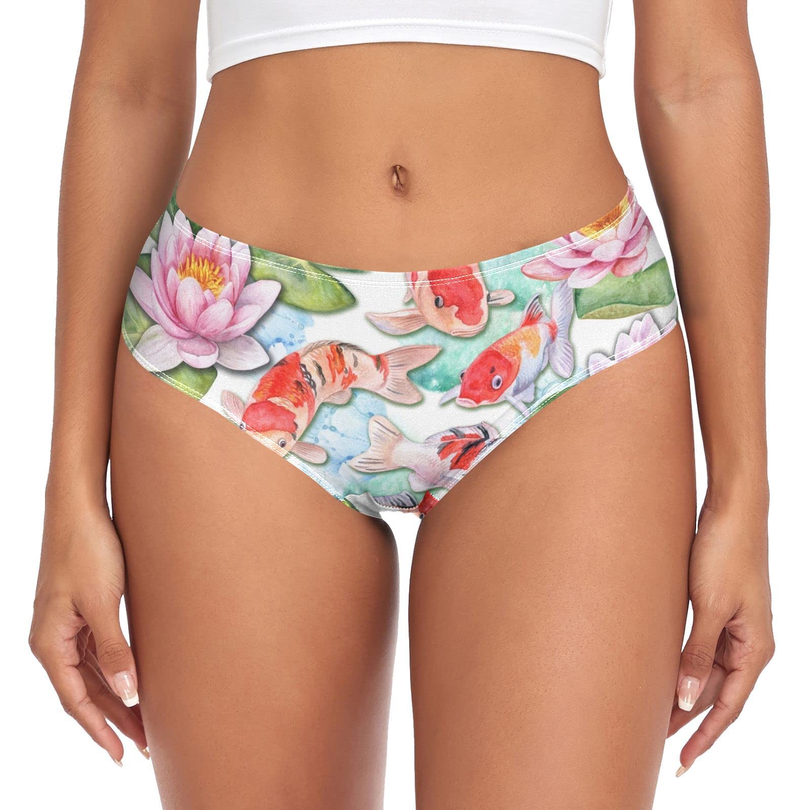 Linomo Women's Multicolor Underwear Japanese Koi Briefs Hipster Panties For Girls