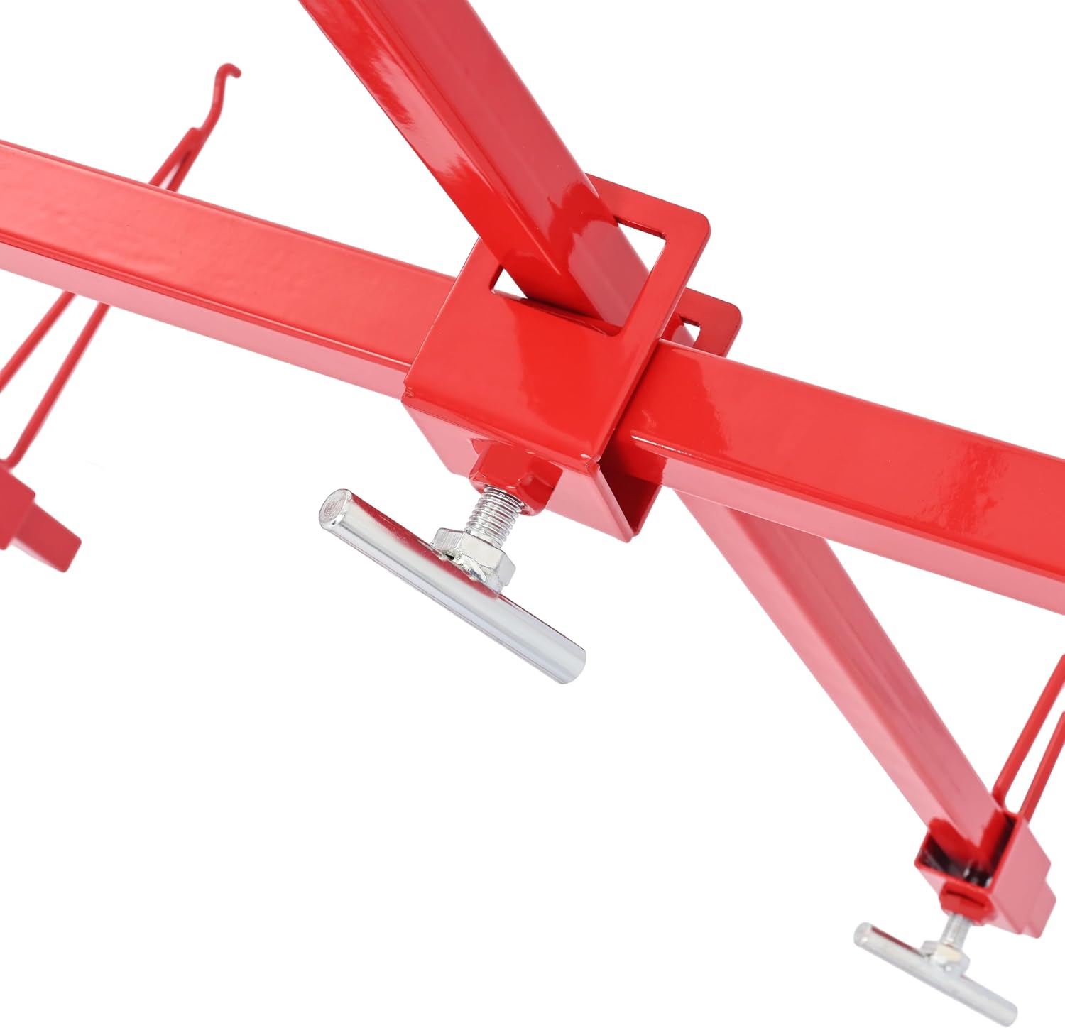 ALMULOO Paint Stand Rotating Auto Panel Repair Stand Universal Folding Vehicle Parts Holder w/Adjustable Hooks Mobile Casters Steel Red Powder Coated