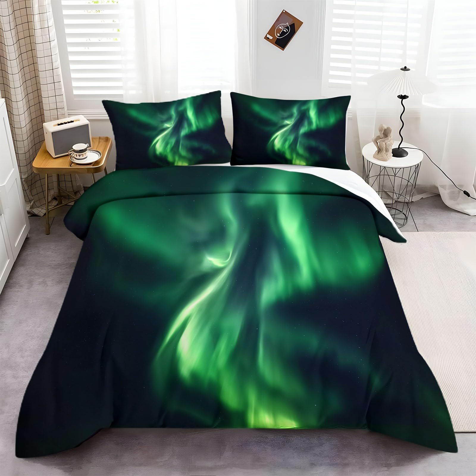 Juego de Funda de edredón para Niños y Niñas, Funda Nórdica Aurora Boreal Islandesa,Ropa de Cama súper Suave Juego de Edredón Doble y Almohadas, (200 x 200 cm)