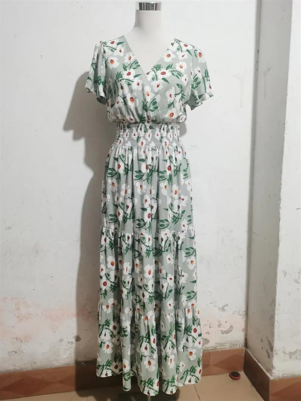 Vestido Cruzado con Estampado de Verano for Mujer, Vestido Informal Ajustado de Manga Corta con Cuello en V para Mujer(S)