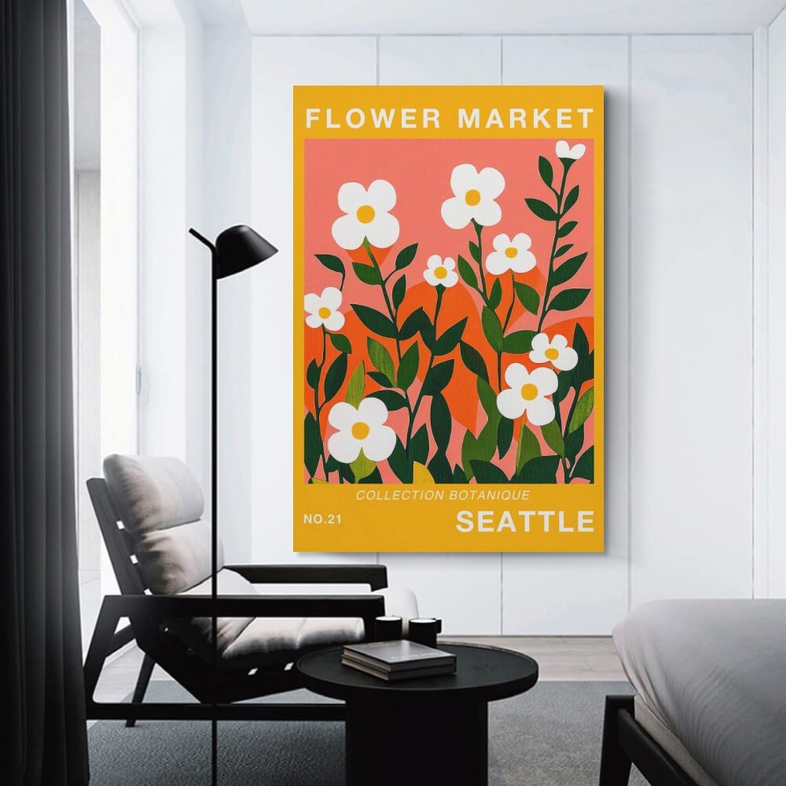 Junmoney Unframe-Style Seattle Flower Market Print Canvas Wall Decor, 24X36inch(60X90cm), For Wall Displays, Bedrooms Or Room Updates, Wall Decor Suited To Curated Displays