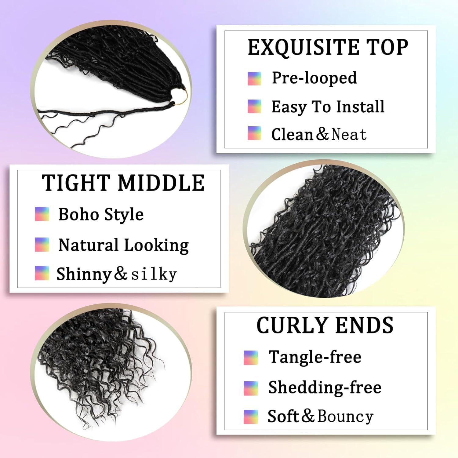 Enbeautiful Boho Faux Locs Crochet Hair 24 Inch 9 Packs Pre-Looped Goddess Locs with Curly Ends - Image 2