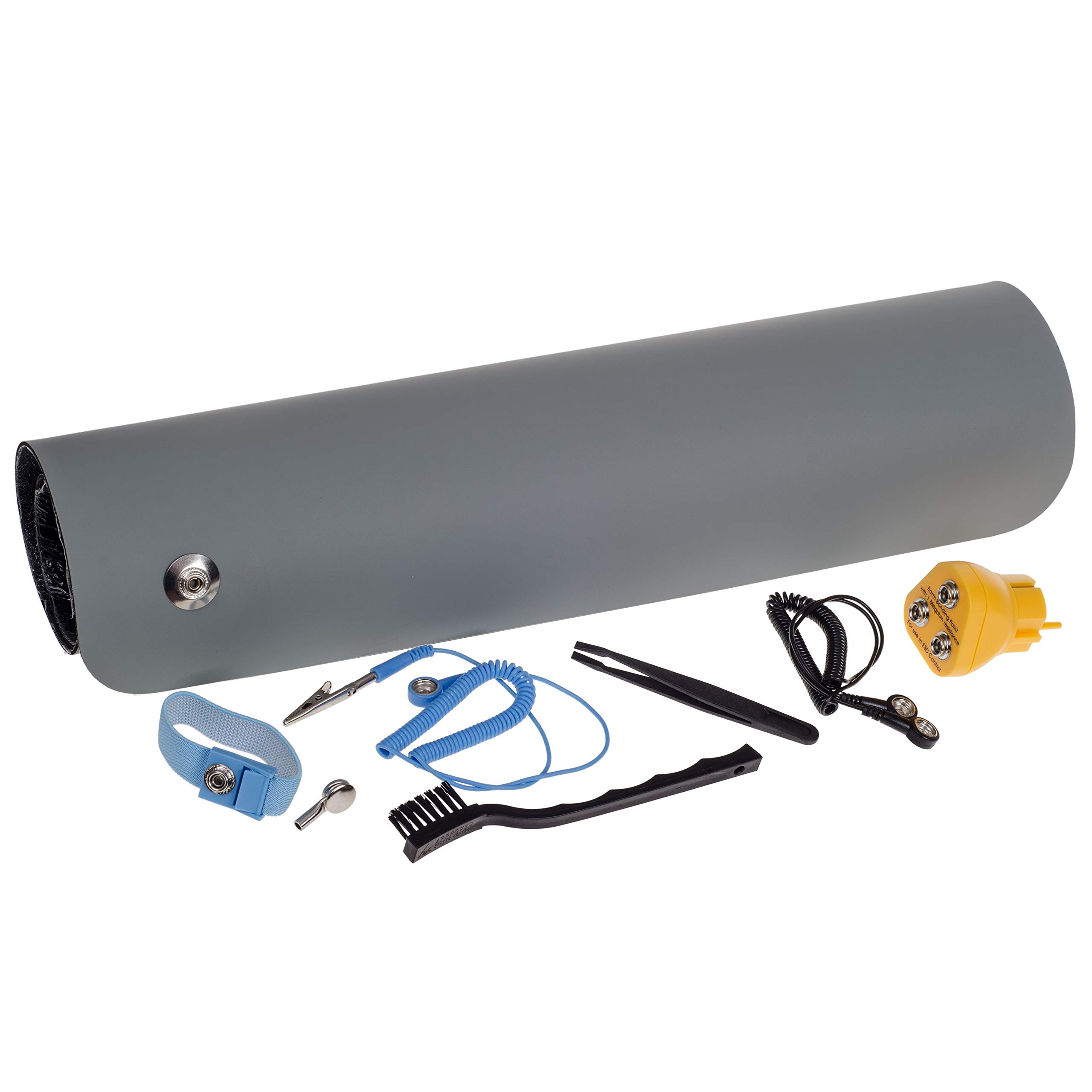 GmbH ESD Premium Plus' Set complet de protection anti-statique 65 x 50 cm, brosse ESD, pince à épiler, bracelet en spirale, câble de mise à la terre, norme EN 61340-5-1