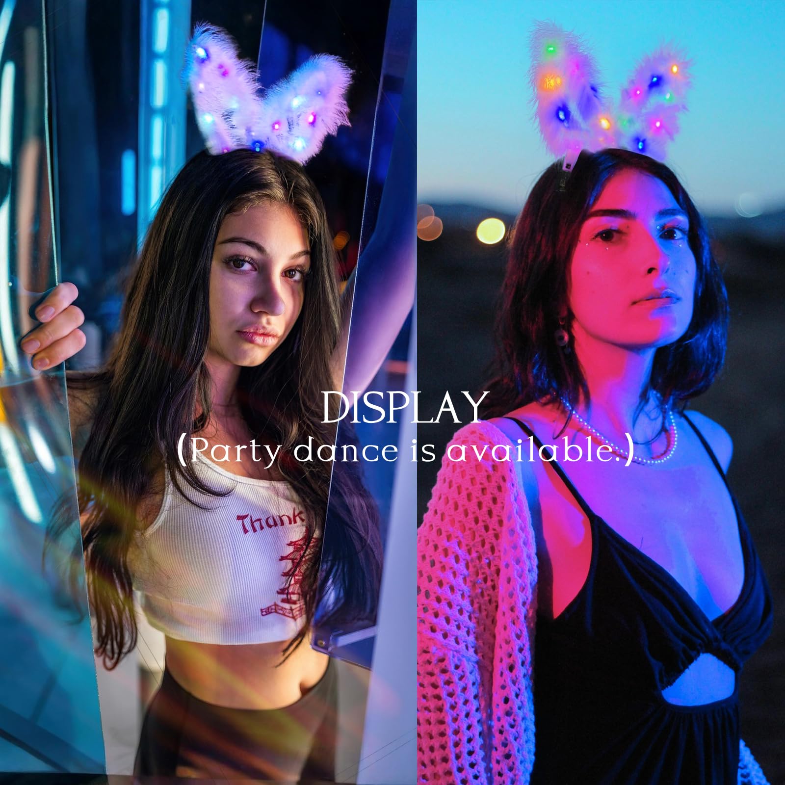 YBHOMINE Cute Light Up Furry Fox Cat Bunny Ears Headband, for Cosplay Costume Party Night Clubs, Raves, and Halloween: Bunnya