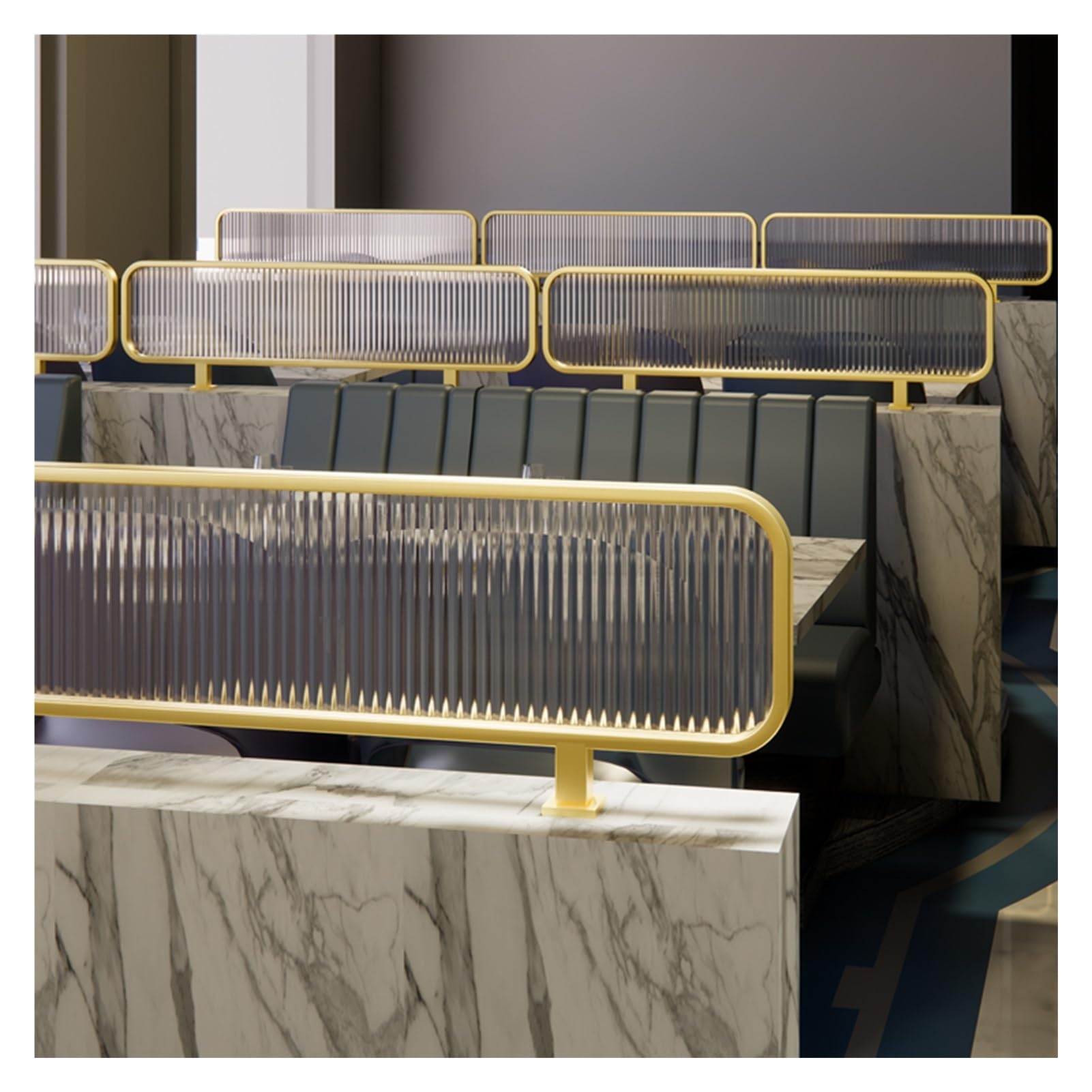 GDMDPTE Glass Dividers for Dining Areas Translucent Raised Striped Design Restaurant Decorative Partitions Hot Pot Countertop Desk Divider 30cm Low Fence Gold B 30x120cm