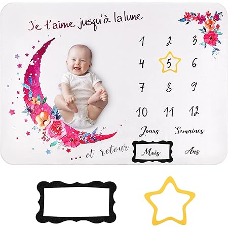 Couverture Bebe Photo Mensuelle En Francais Avec Fleurs Cadeau Naissance Fille Accessoires De Photographie Babyshower Fille Carte Etape Bebe Tapis Mois Idee Cadeau Bebe En Polaire Amazon Fr Bebe Et Puericulture