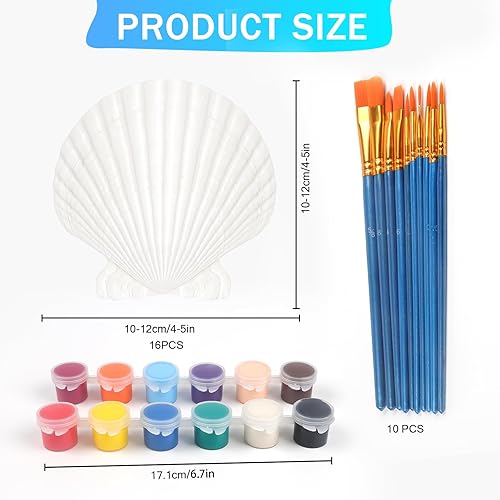 Miniatura 2 de 16 conchas de vieira natural, concha marina natural, de 4 a 5 pulgadas, conchas de vieira grandes blancas con pinceles y tiras de pintura acrílica