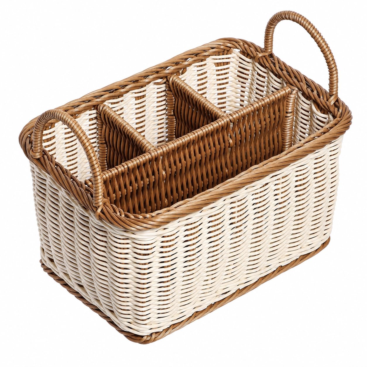 Hemoton Cesta De Almacenamiento De Ratán Sintético Con 4 Compartimentos, Organizador De Cubiertos Y Utensilios Para Cocina, Comedor, Jardín O Picnic