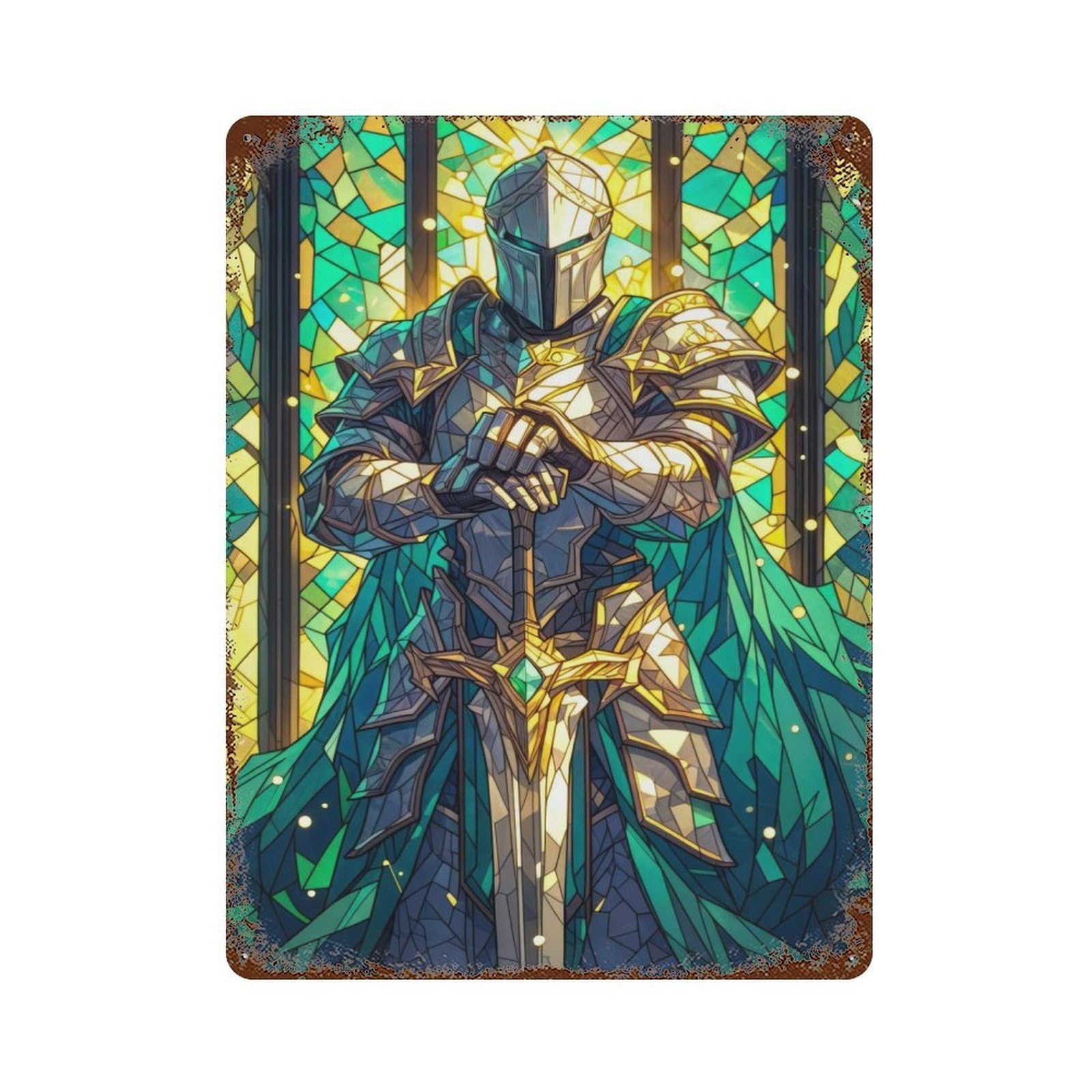 Retro Metal Sign with Stained Glass Paladin Design 15.7"x11.8", for Bistro, Counter And Cafe Decor, Shabby Chic Decor