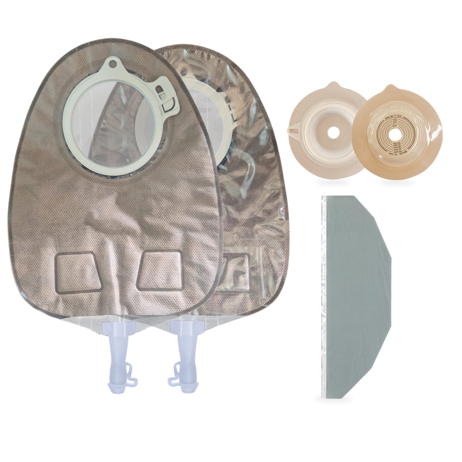 med 17741+11856 light convex base plate 60mm with uro transparent bag with inspection window and bath apron, uro care combo, bpc260+ c260 (pack of 2)