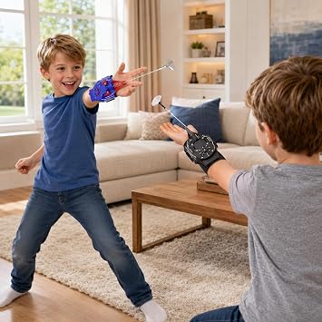 Spider Web Shooter, Real Web Slinger that Actually Shoots for Kids, Cool Toy Things for Superhero Fans (Black+Blue)