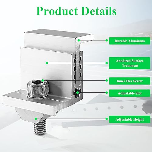Miniatura 4 de 6 soportes Z de montaje en panel solar, abrazadera de extremo solar ajustable, soporte de riel de aluminio, paneles solares, kit de canalón para