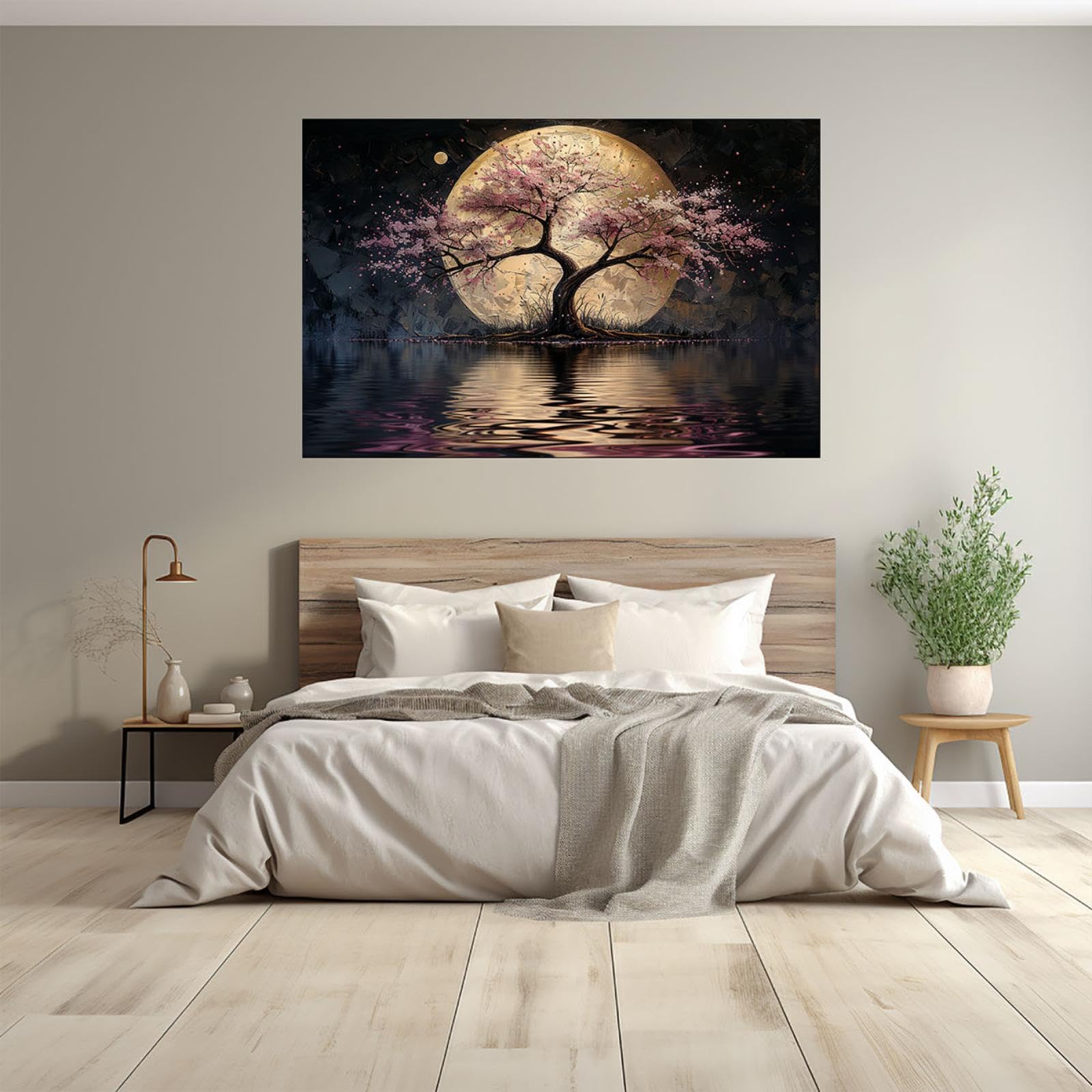 Tableau Toile Arbre De Vie Lune – Poster XXL Moderne 70x100 Cm Sans Cadre, Noir