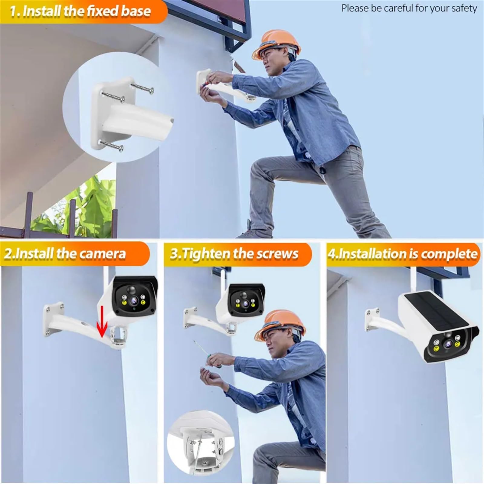 Kamery Monitoringu, Kamera zewnętrzna 4G słoneczna 1080P HD 3G karta SIM kamera IP bezpieczeństwa Panel słoneczny zasilana z baterii kamera monitorująca(Wifi,4G x Battery x 32G)