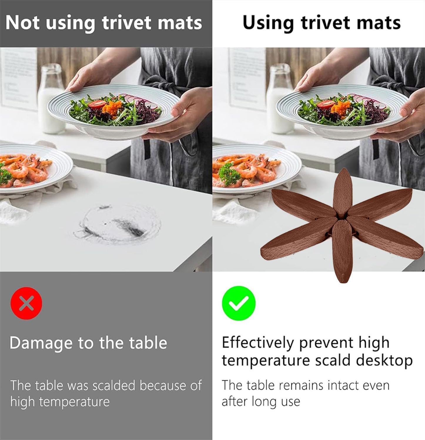 Tree Coasters Set of 4 - Wooden Trivets for Hot Dishes, Pot, Bowl, Coffee, Teapot (Brown-4)