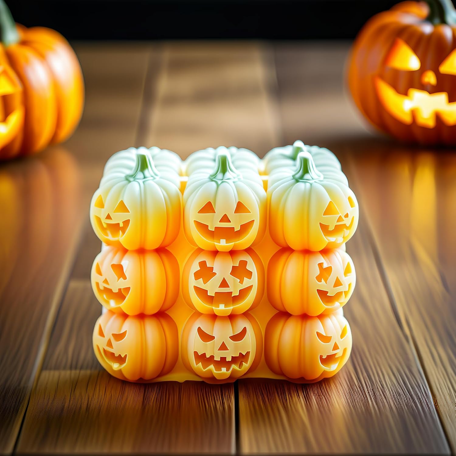 2Pack Halloween Candle Molds Pumpkin Candle Molds Skull Silicone Mold Cube Bubble Pumpkin Skull Silicone Mold 3D Halloween Resin Mould for DIY Epoxy Resin Casting Handmade Aromatherapy Candle Wax Soap
