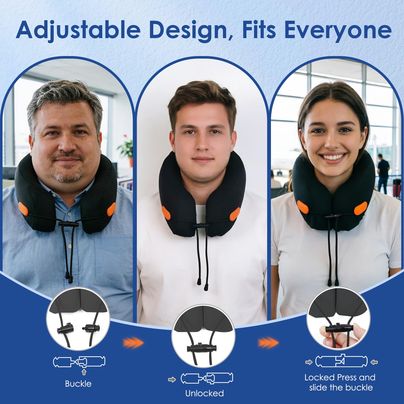 jiaao Travel Pillow - Cuscino cervicale in memory foam per aerei, con collare regolabile, include occhiali per dormire, tappi per le orecchie e custodia per riporre oggetti, ideale per viaggi in aereo