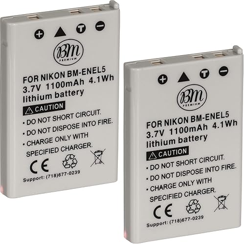 BM Premium Paquete de 2 baterías EN-EL5 para cámara digital Nikon Coolpix P80, P90, P100, P500, P510, P520, P530 BM Premium Paquete de 2 baterías EN-EL5 para cámara digital Nikon Coolpix P80, P90, P100, P500, P510, P520, P530