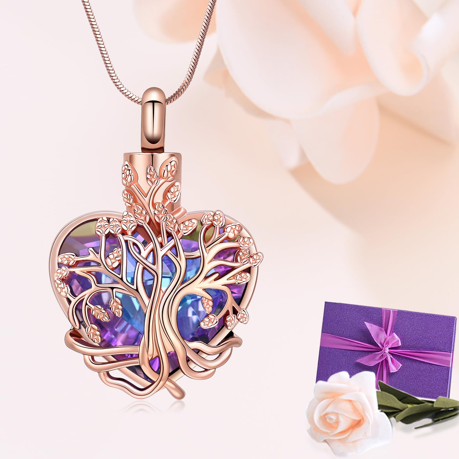 VCCWYQK Heart Tree of Life Urn Necklace for Ashes for Women Stainless Steel Cremation Jewelry Memorial Keepsake Gift for Ash of Loved One (F-4) - Image 3