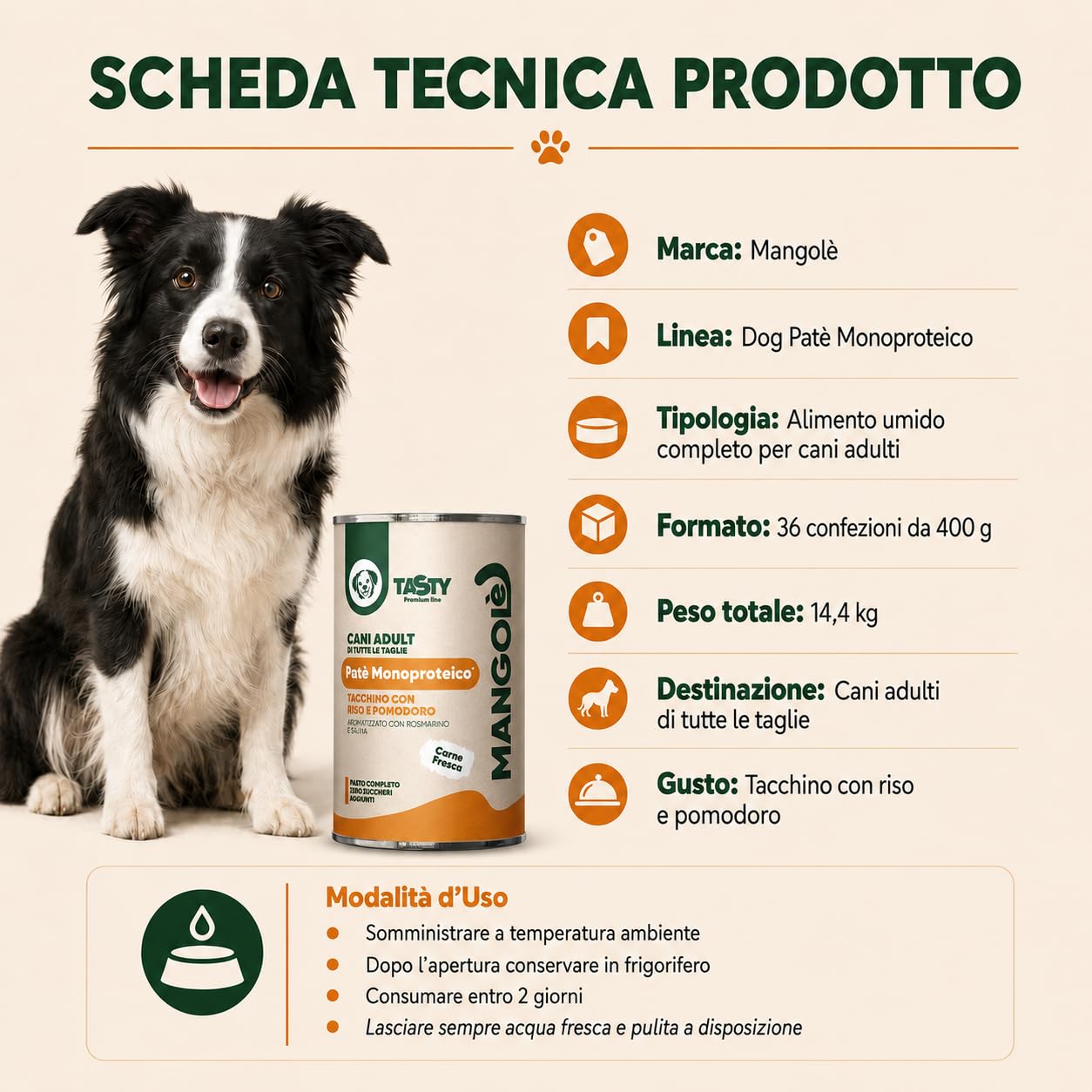 Dog Patè Monoproteico Tacchino con Riso e Pomodoro 400 g Alimento Umido Completo per Cani Adulti Aromatizzato con Rosmarino e Salvia (36 Pezzi)