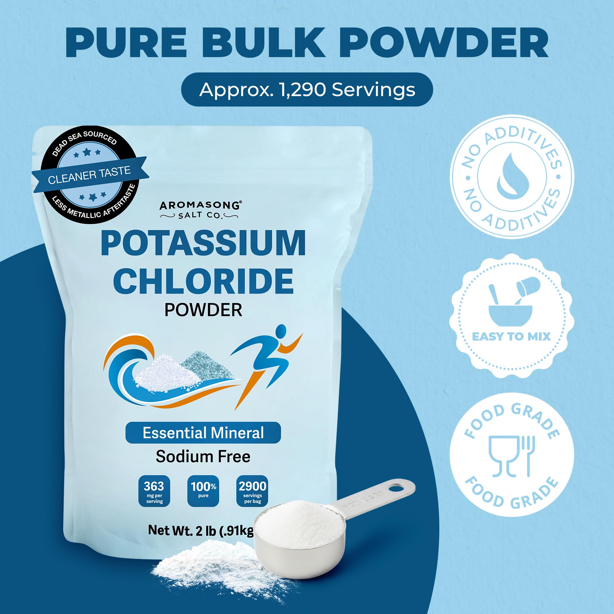 Aromasong Potassium Chloride Powder – Natural Low Sodium Salt Substitute & Essential Hydration Electrolyte Supplement– Pure Potassium Powder for Cooking & Mineral Balance – 14oz — Amazon image 5